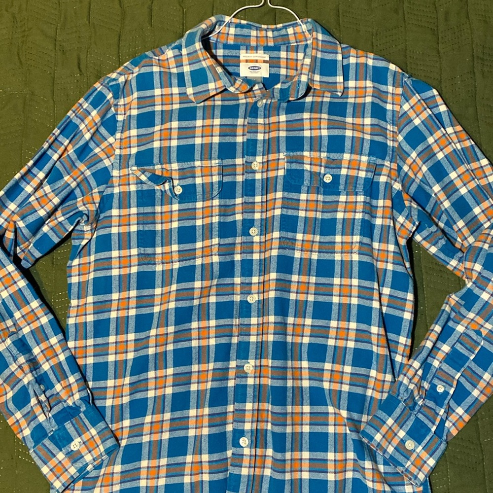 Old Navy Flannel Blue and Orange M